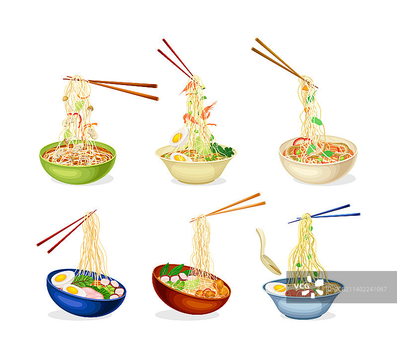 面条碗和筷子传统套装图片素材