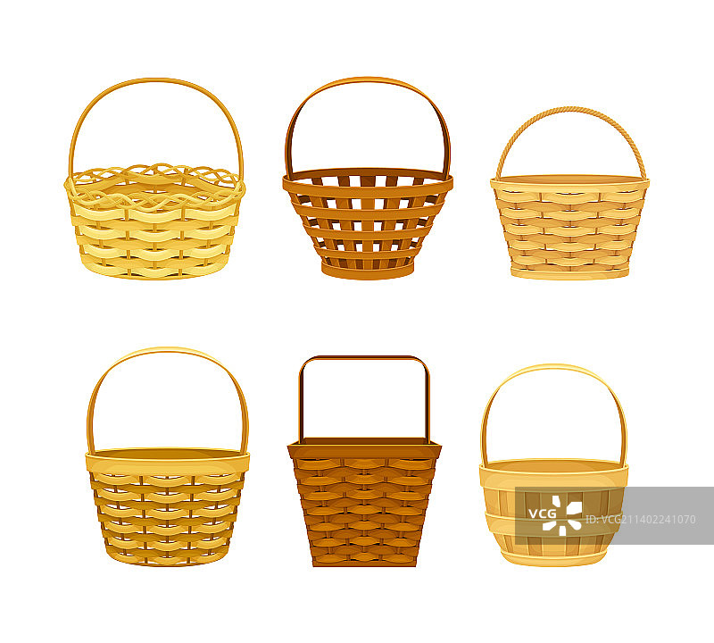 传统野餐用的空柳条篮子套装图片素材