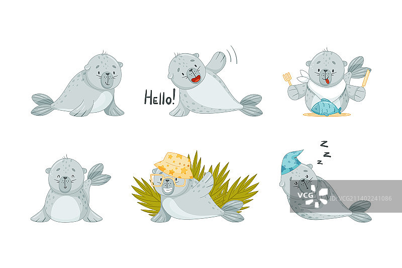 一套可爱的小海豹角色图片素材