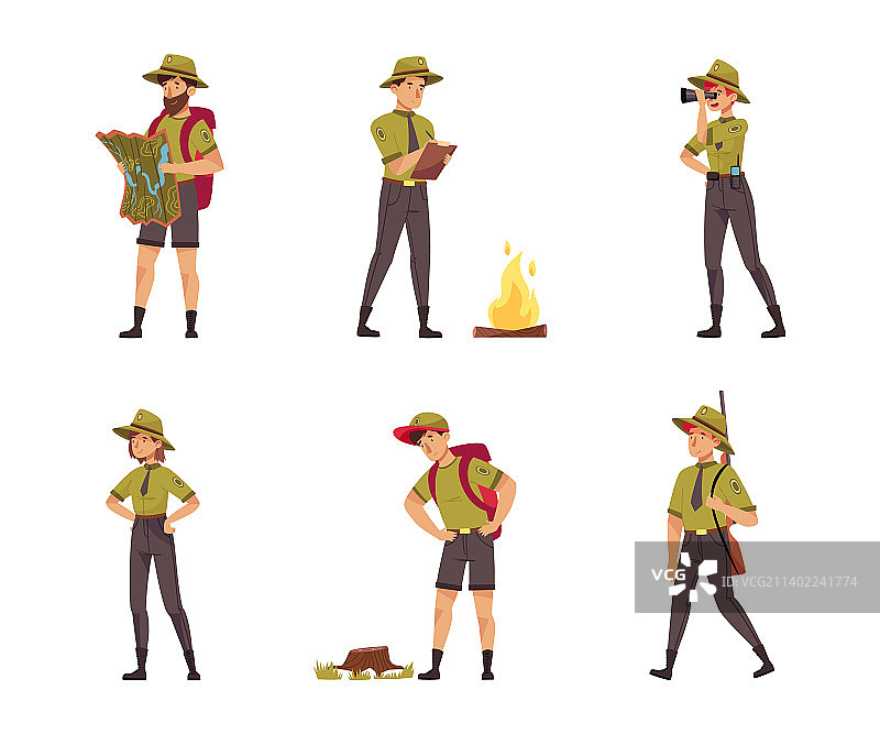 男性和女性作为公园管理员或森林管理员图片素材