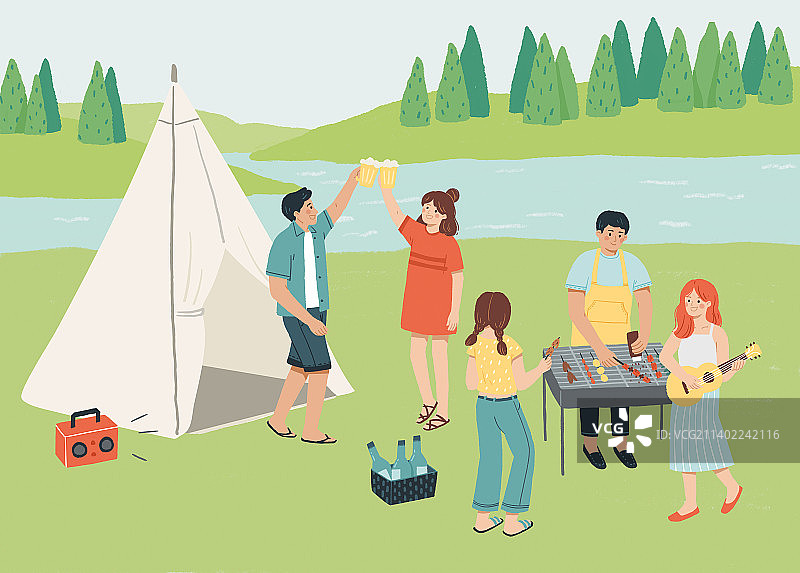 公园户外露营烧烤野餐插画图片素材