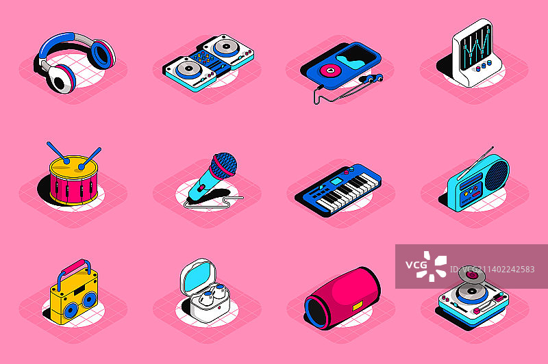 音乐3D等距图标集图片素材