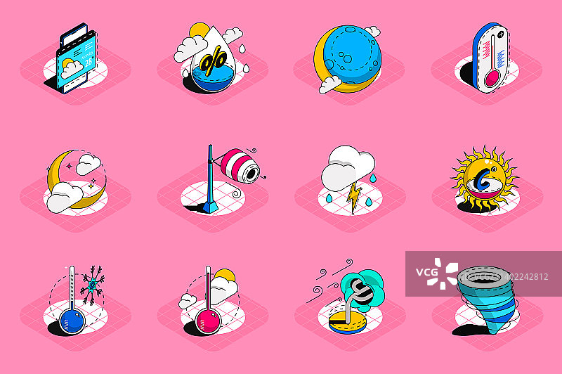天气3D等距视角图标合集图片素材