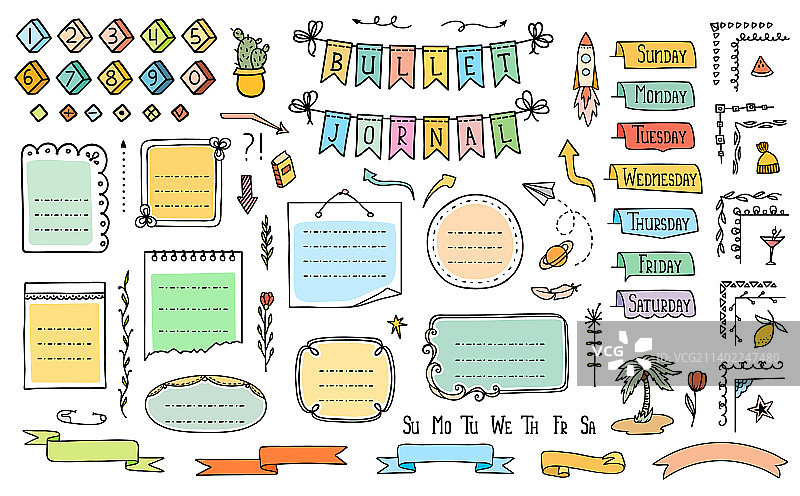 子弹日记彩色涂鸦日历框架图片素材