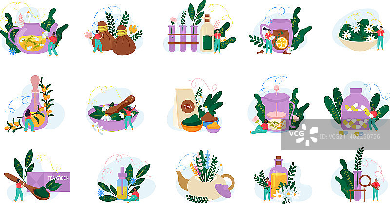草药医学扁平套装图片素材