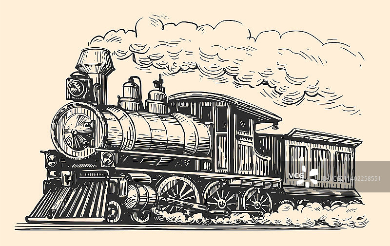 手绘复古蒸汽火车图片素材