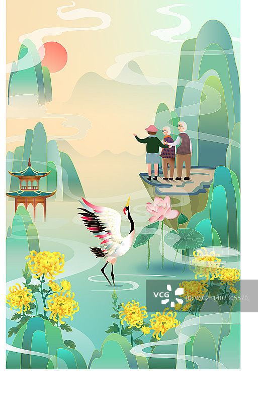 国风秋季登高望远风景图图片素材