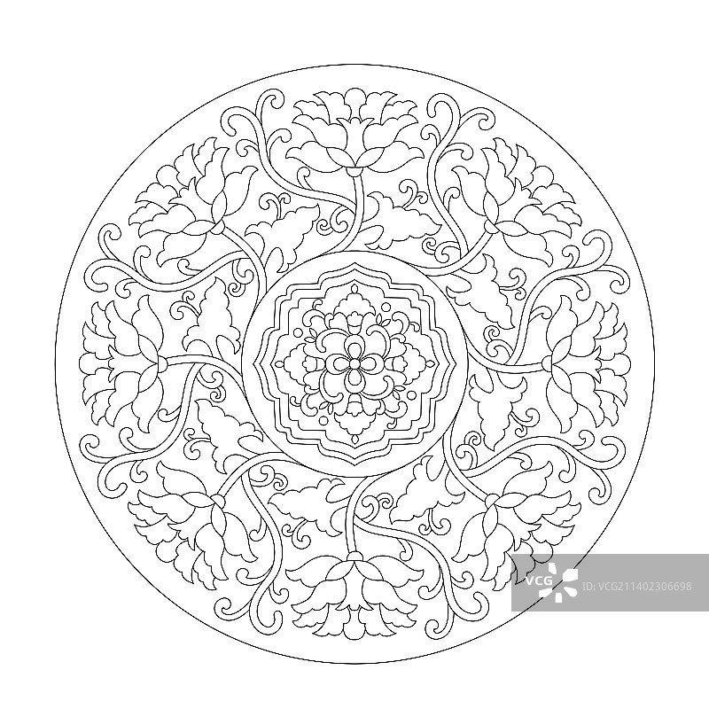 中国传统纹样缠枝花纹线条图案图片素材