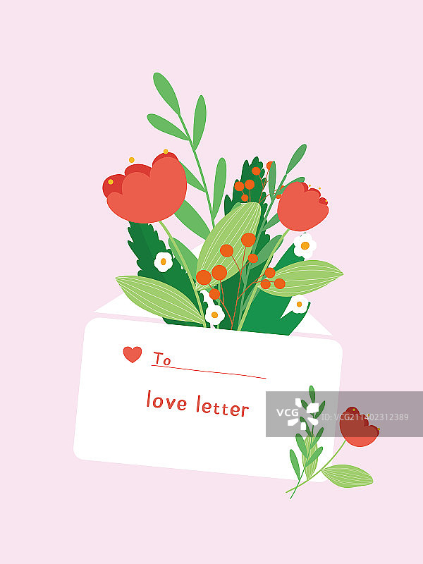 鲜花信封情书矢量插画图片素材