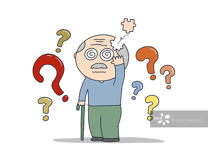 插画：老年痴呆、阿尔兹海默症图片素材
