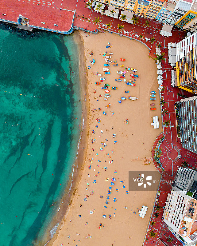 西班牙拉斯帕尔马斯 Gran Canaria 海滩鸟瞰图片素材