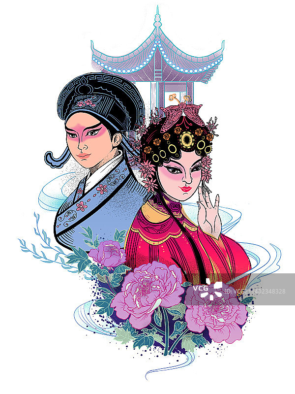 牡丹亭戏曲人物插画图片素材