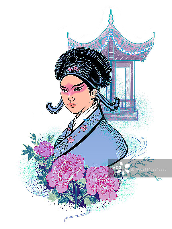 牡丹亭戏曲人物插画图片素材