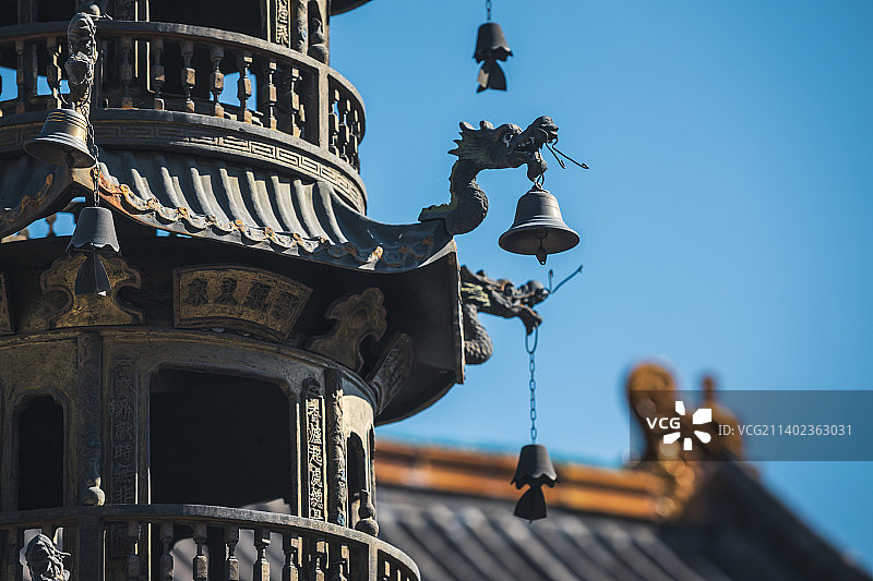 蓝天下的五台山寺庙建筑图片素材