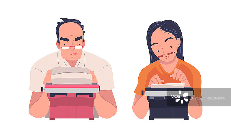 作者在复古打字机上打字图片素材