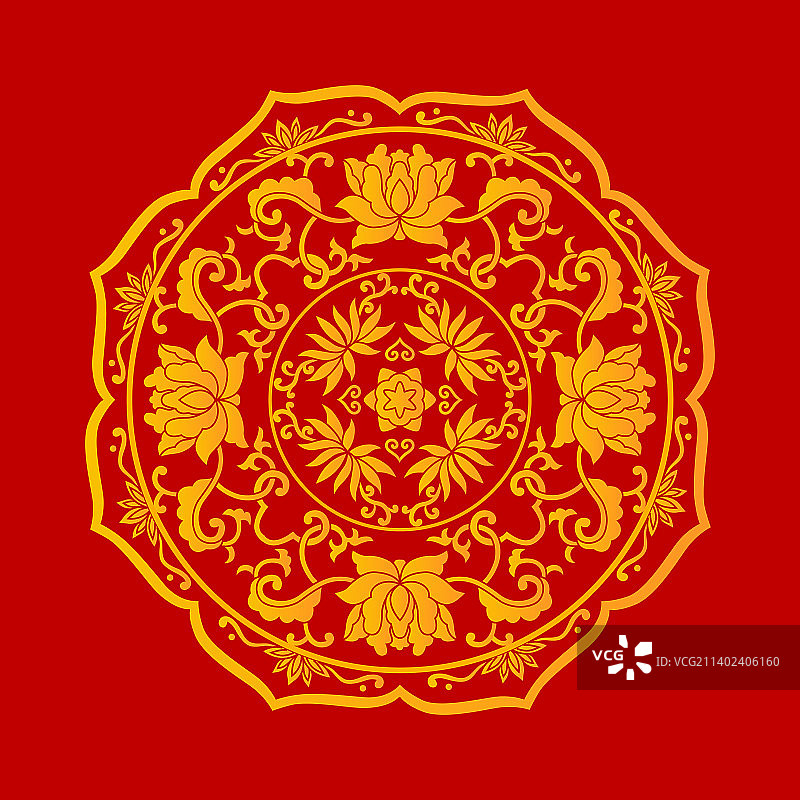 红底金色中国传统纹样花卉图案图片素材
