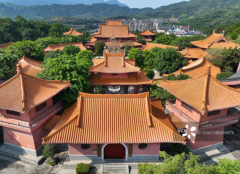 广东省河源市客天下国际旅游度假区巴伐利亚庄园福源寺航拍图片素材