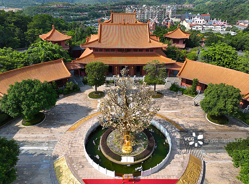 广东省河源市客天下国际旅游度假区巴伐利亚庄园福源寺航拍图片素材
