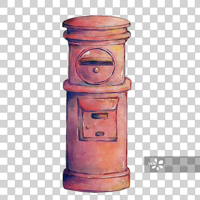 水彩欧式复古红色的邮筒图片素材