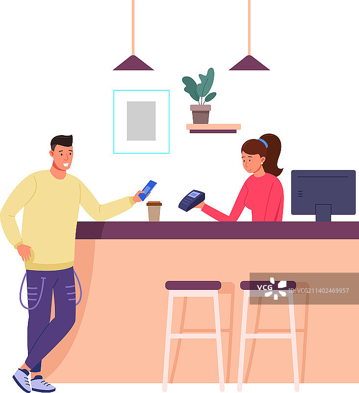 男人用手机支付外卖咖啡图片素材