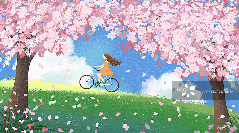 唯美樱花节樱花植物风景女孩插画图片素材