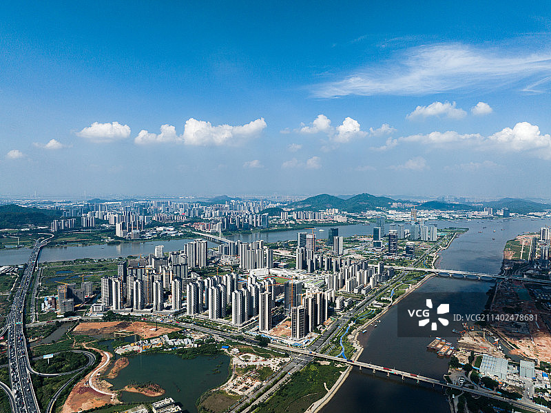 航拍广州南沙灵山岛尖城市建筑图片素材