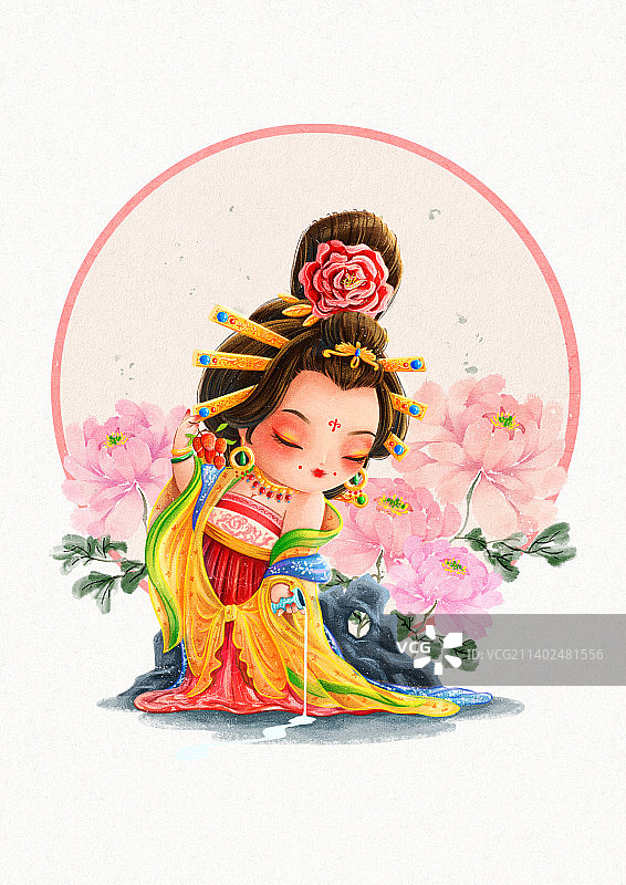 古风Q版人物-贵妃醉酒图片素材