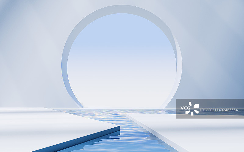 室内水面空房间3D渲染图片素材