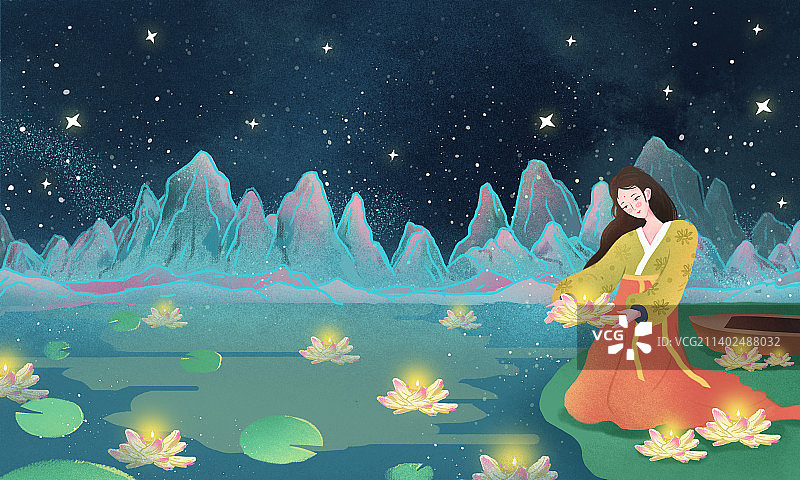 中国传统节日寒衣节河边祈福祭祀祖先怀念故人图片素材