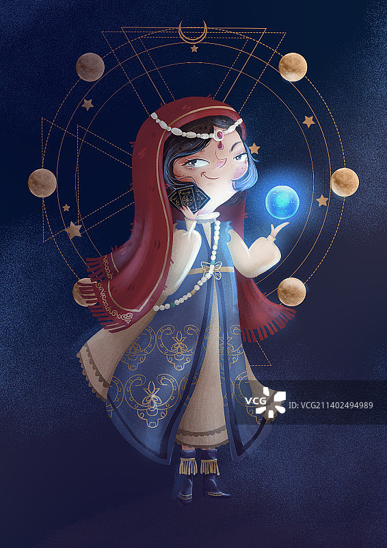 原创占卜师人物插画图片素材