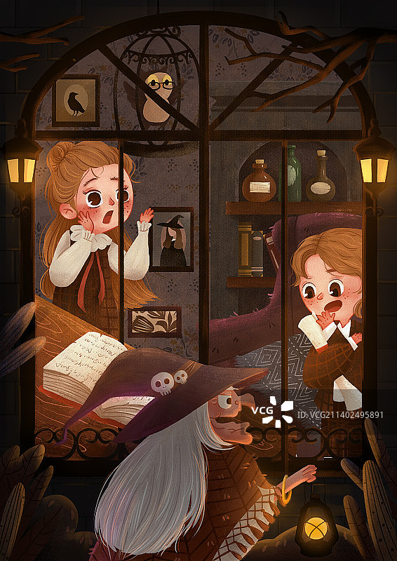 原创魔法学校儿童绘本插画图片素材