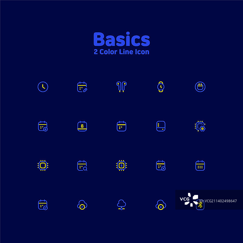 适用于UI UX网页和移动界面的简约基本线条图标集图片素材