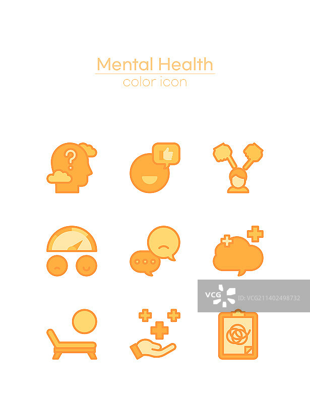 心理健康主题橙色和黄色双色矢量图标系列图片素材
