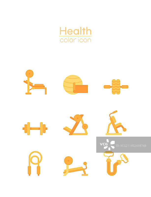 健康、饮食和健身主题_橙色和黄色扁平风格图标集图片素材