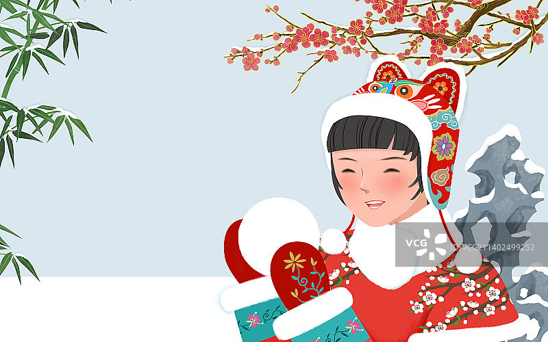 冬季园林女孩捧雪球图片素材