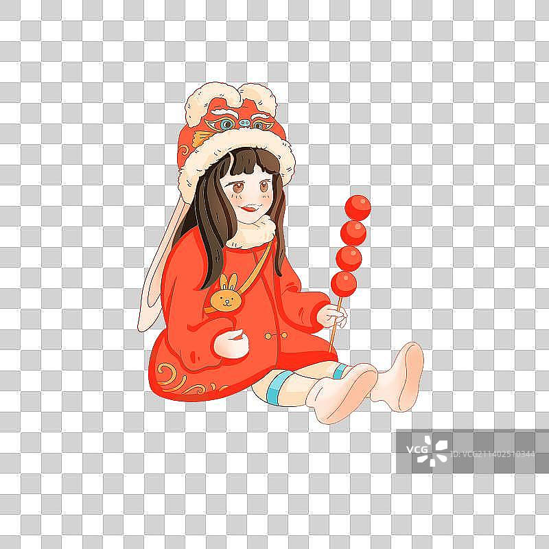 小女孩虎头帽糖葫芦过节春节插画图片素材