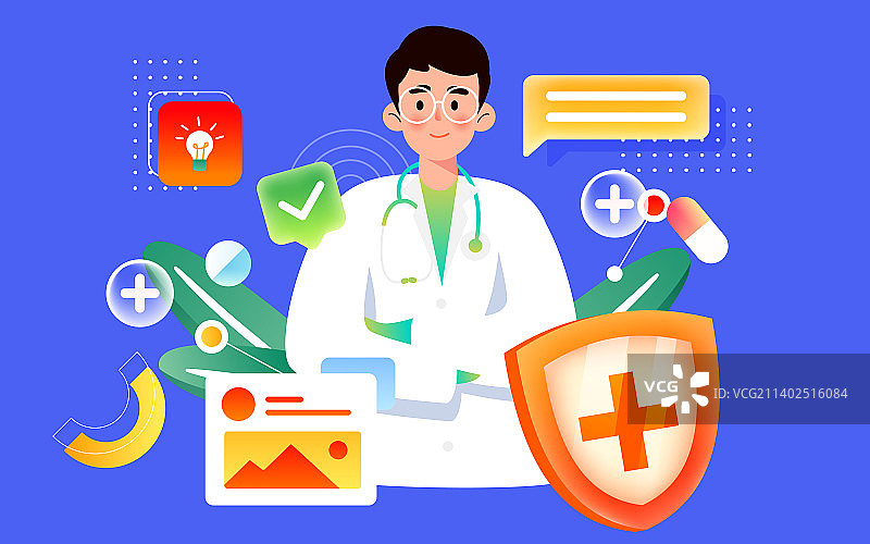 中国医师节医生治疗流感病毒疫情防护插画图片素材