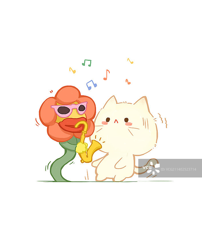 搞怪花朵与小猫图片素材