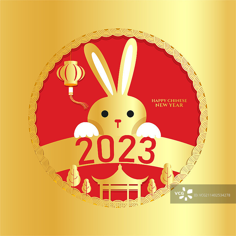 2023年兔年中国新年快乐，春节贺岁剪纸风格海报图片素材