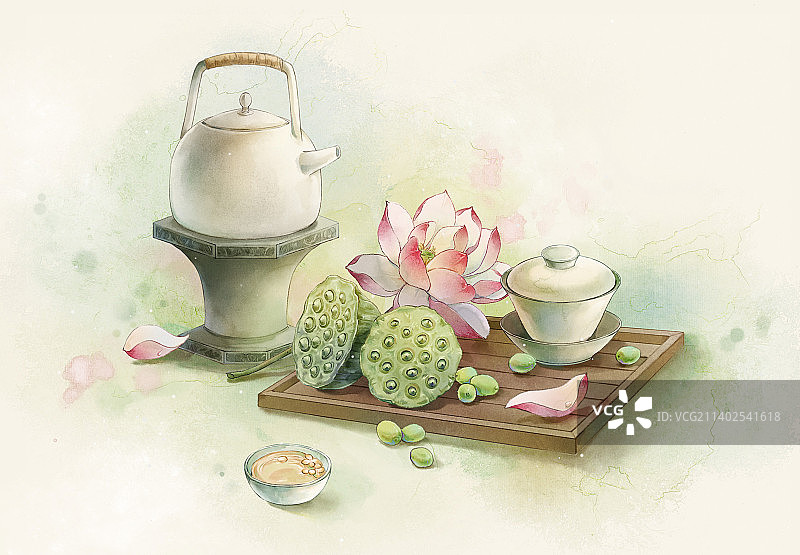 古风水墨食物插画—— 荷花莲子图片素材