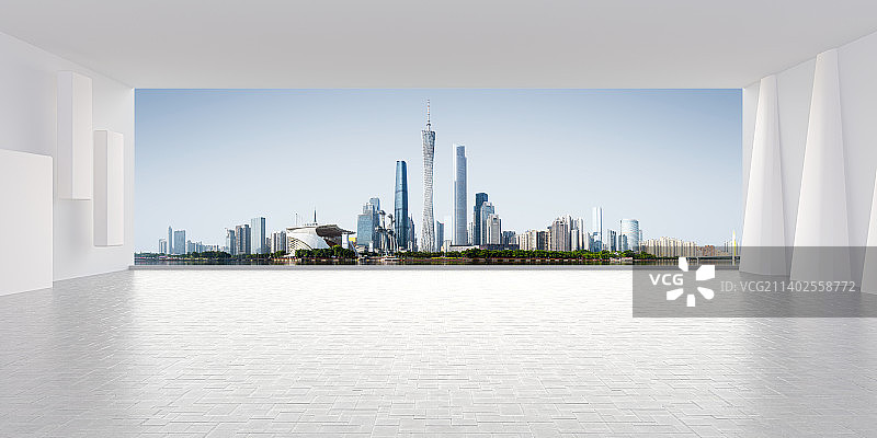 现代建筑空间与广州城市天际线图片素材