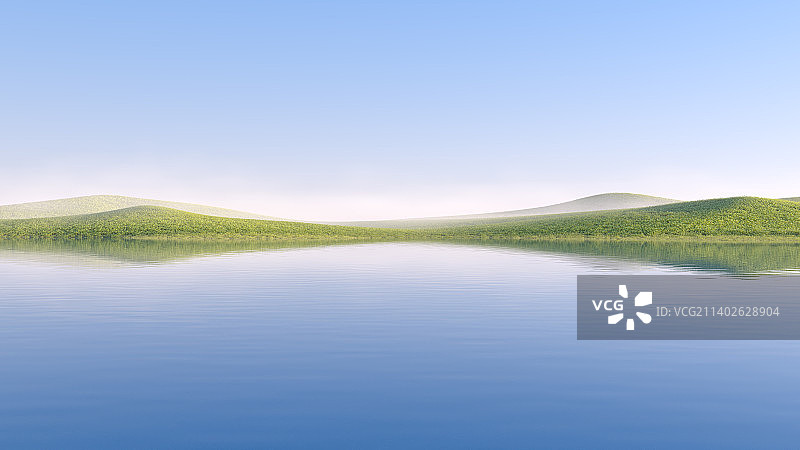 三维渲染的抽象草原湖泊地形图片素材