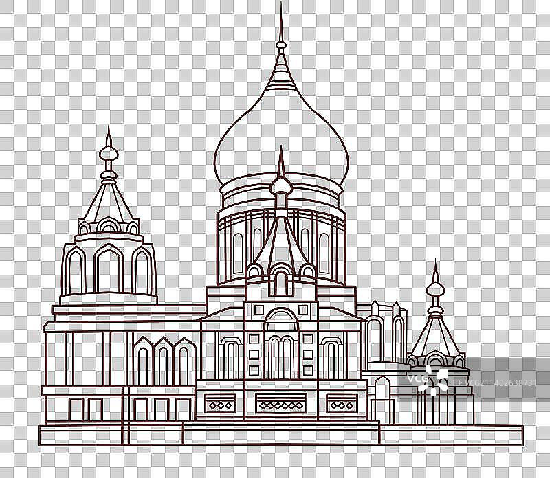 哈尔滨地标建筑圣索菲亚教堂插画元素图片素材