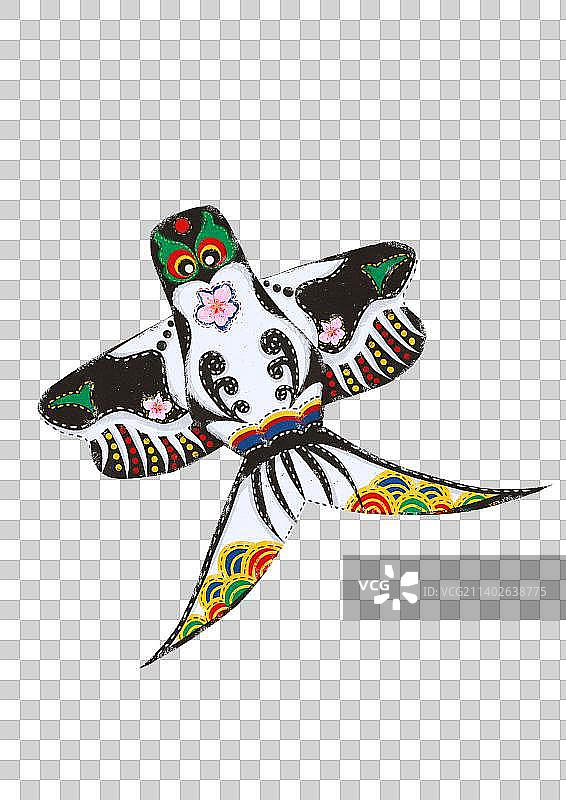 春天风筝传统手绘布艺肌理插画图片素材