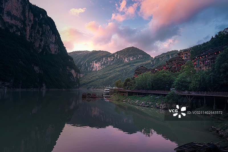 乌江画廊景观-重庆酉阳龚滩古镇日落图片素材