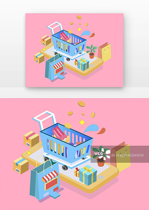 2.5D双11手机电商购物场景图片素材