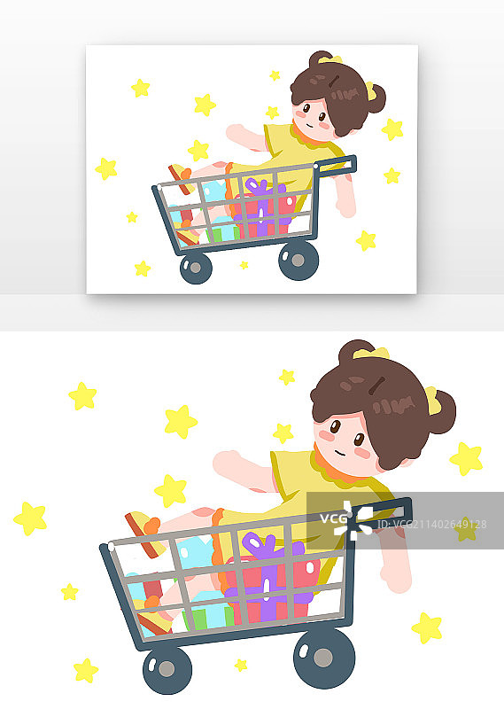 双十一女孩购物坐在购物车里图片素材