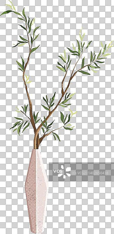 瓶插植物装饰绿植传统古典中国文化插画图片素材