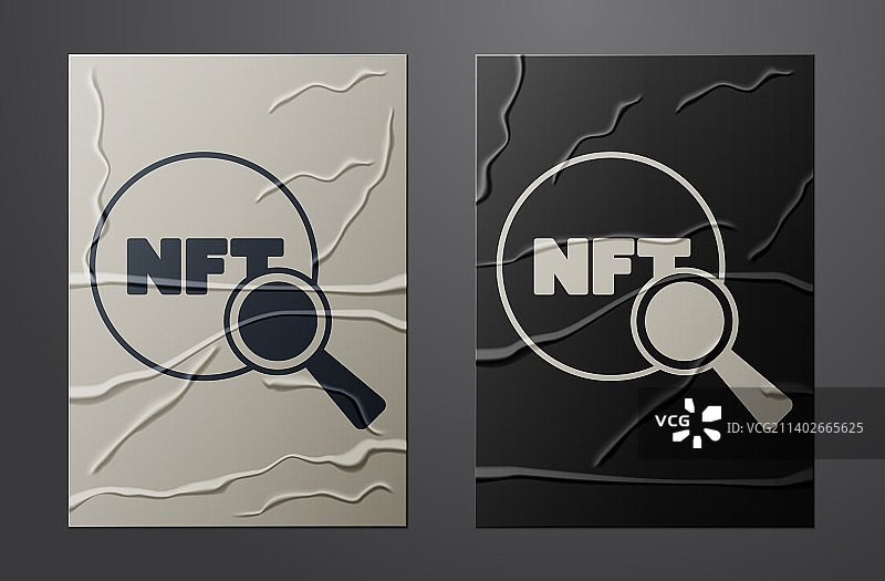 白色搜索NFT图标，在皱纹纸上独立显示图片素材