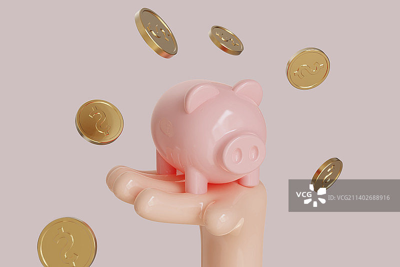 手捧着存钱罐金融理财概念三维插画图片素材